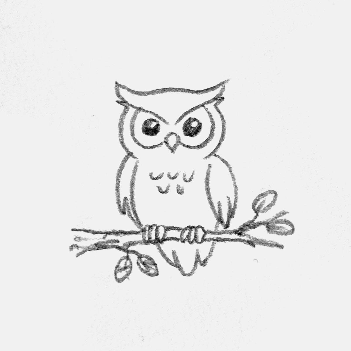 simple pencil drawing of an owl sitting on a branch