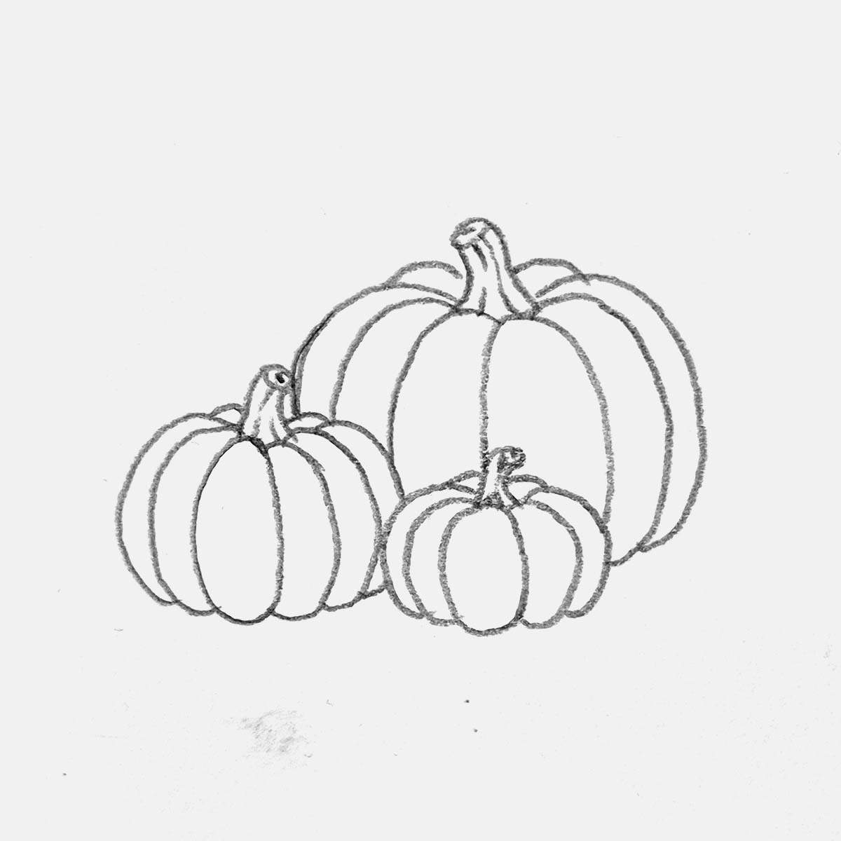 simple pencil drawing of a bunch of pumpkins