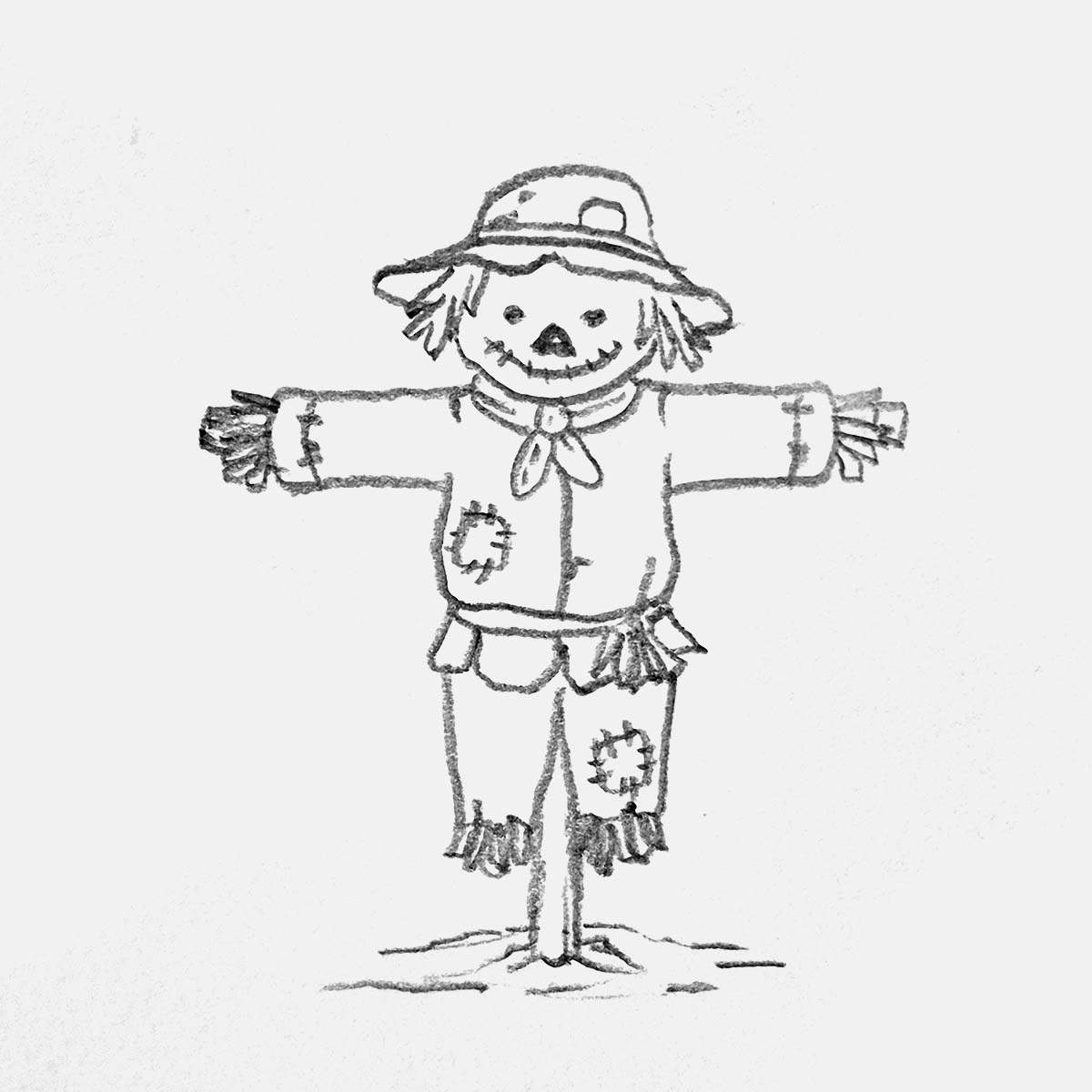 simple pencil drawing of a scarecrow