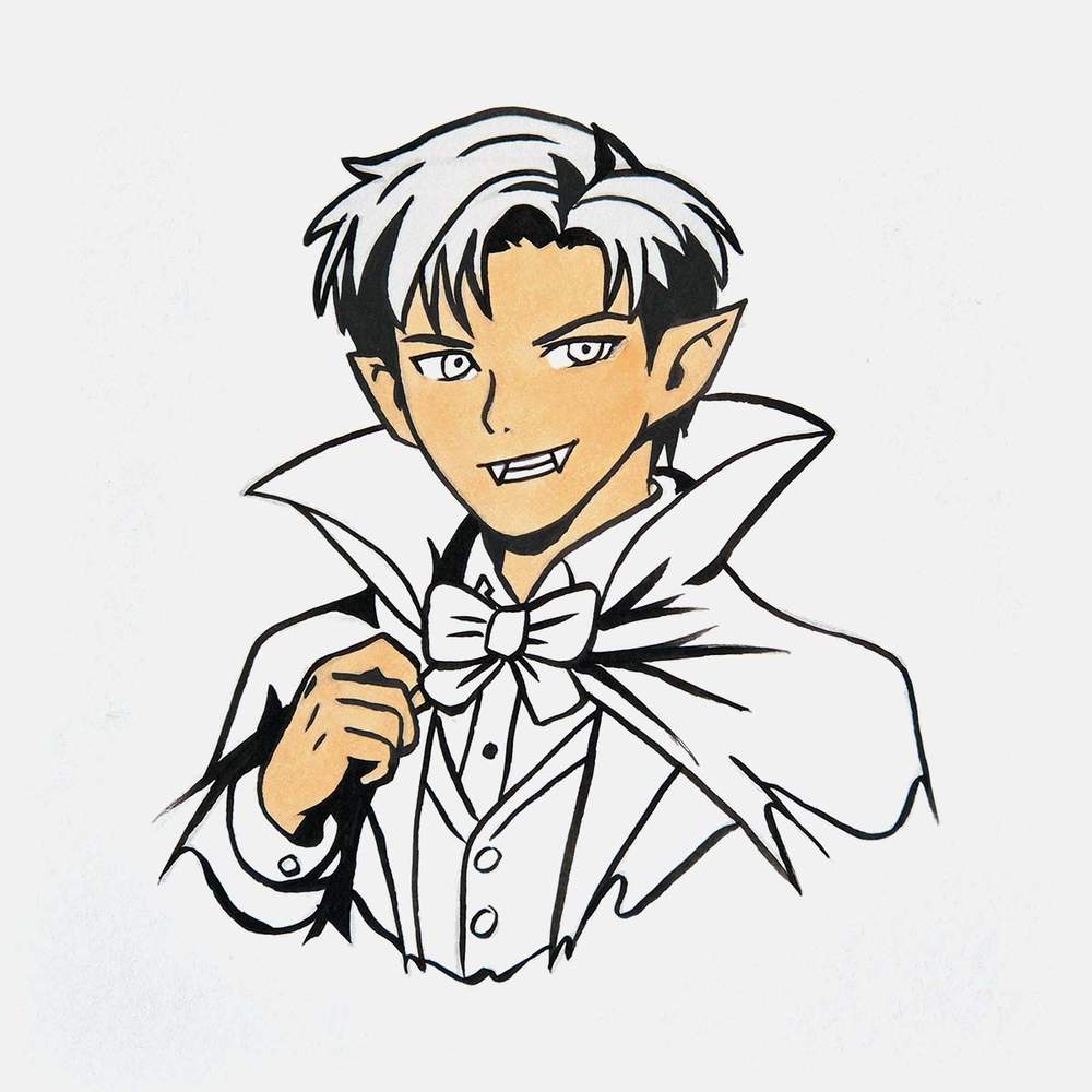 color the pale skin of the vampire with a light skin toned marker
