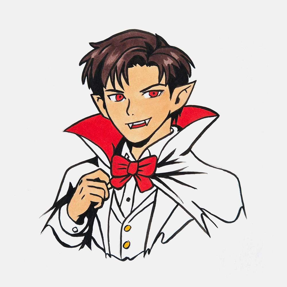 Use a dark grayish brown to add shading to the vampire's hair