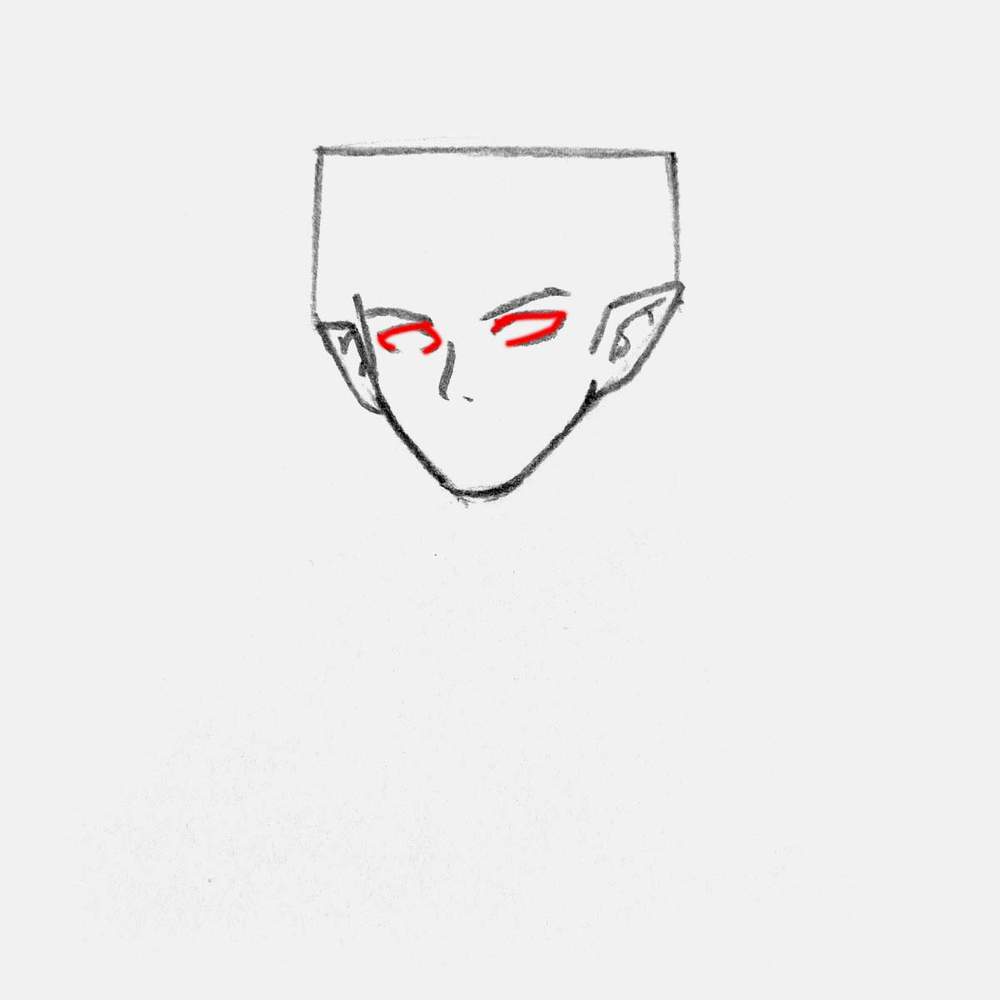 Add the outline of the eyes below the eyebrows