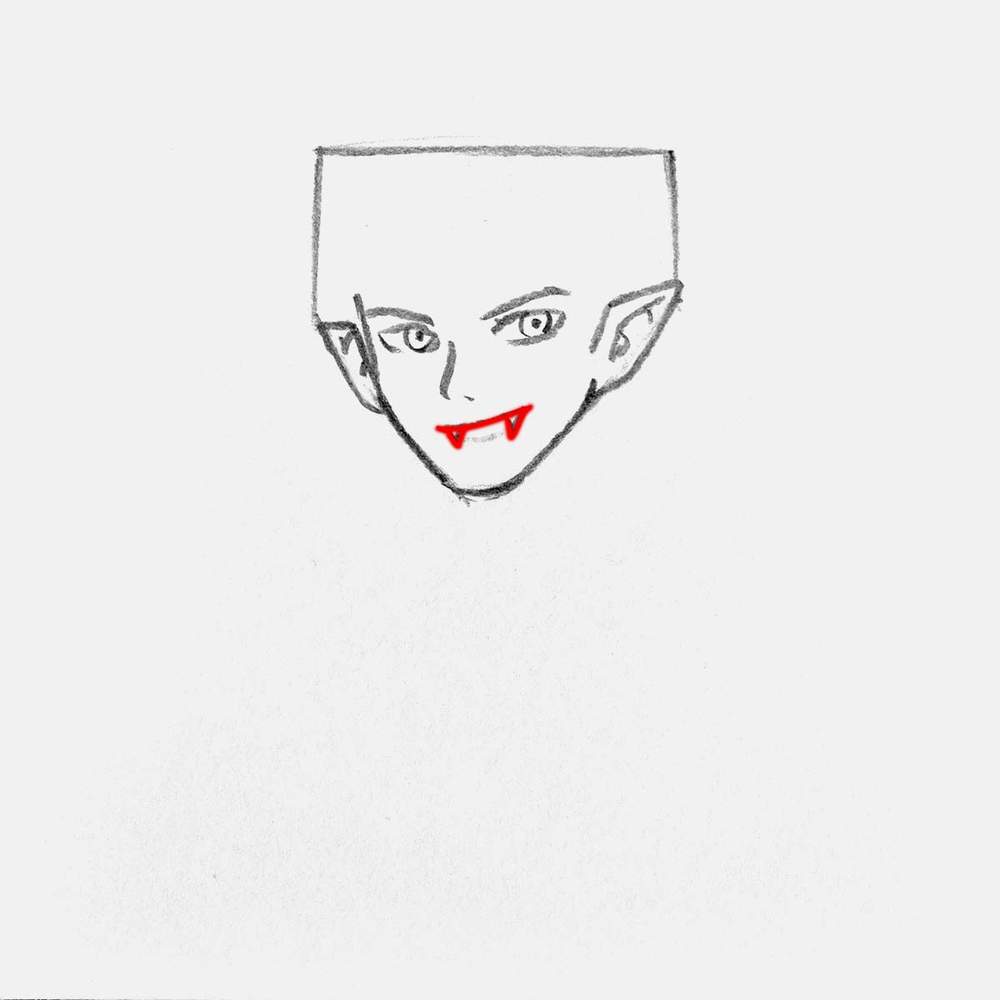 Sketch the mouth with the sharp vampire fangs