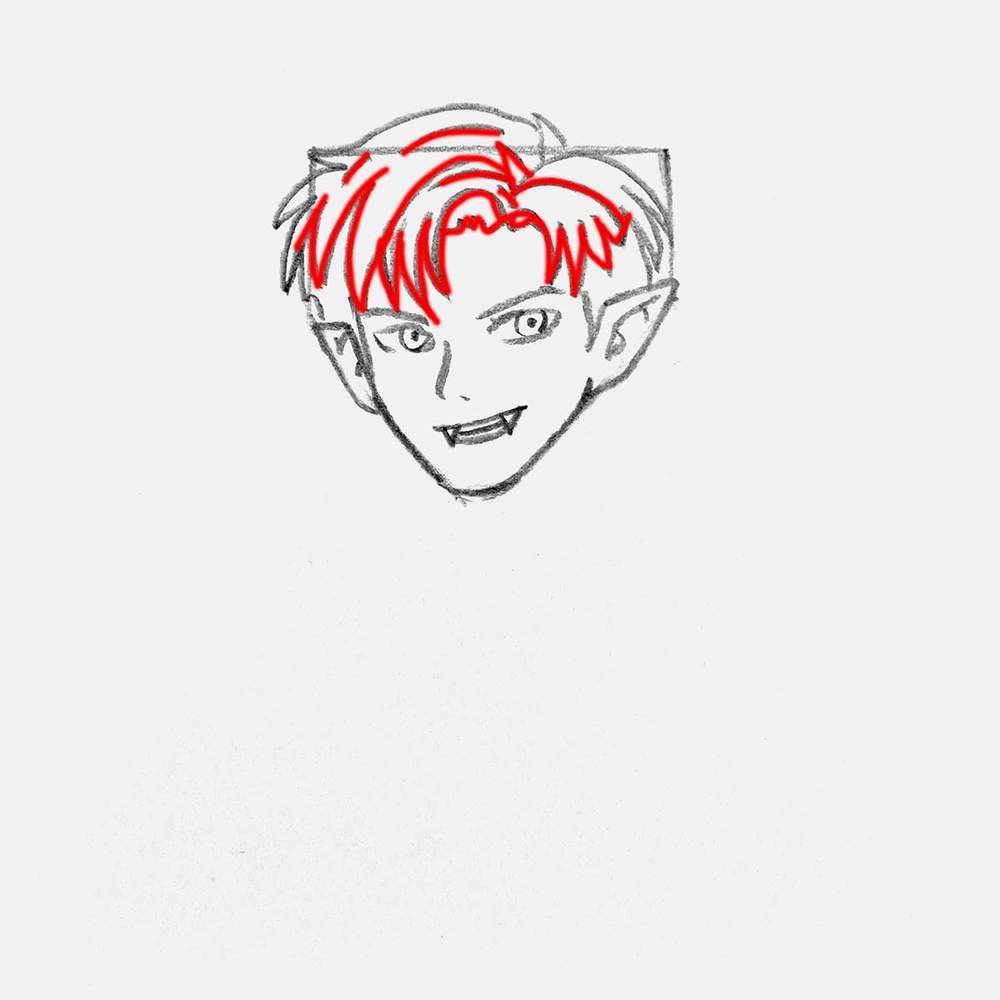 Sketch the rest of the hair of the vampire