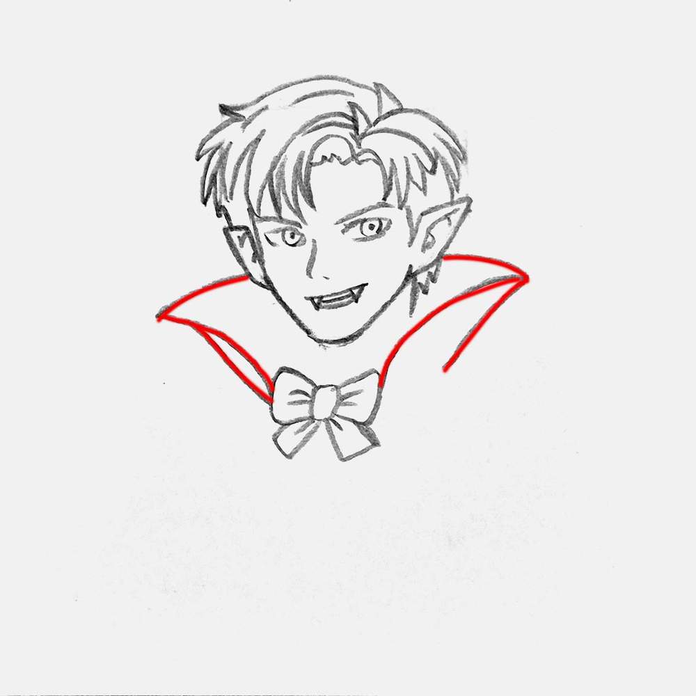 Sketch the big high collar of the vampire cape