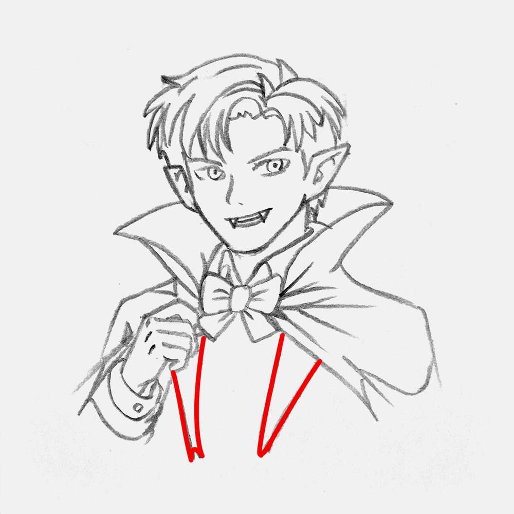 Sketch the basic shape of the vampire's waistcoat