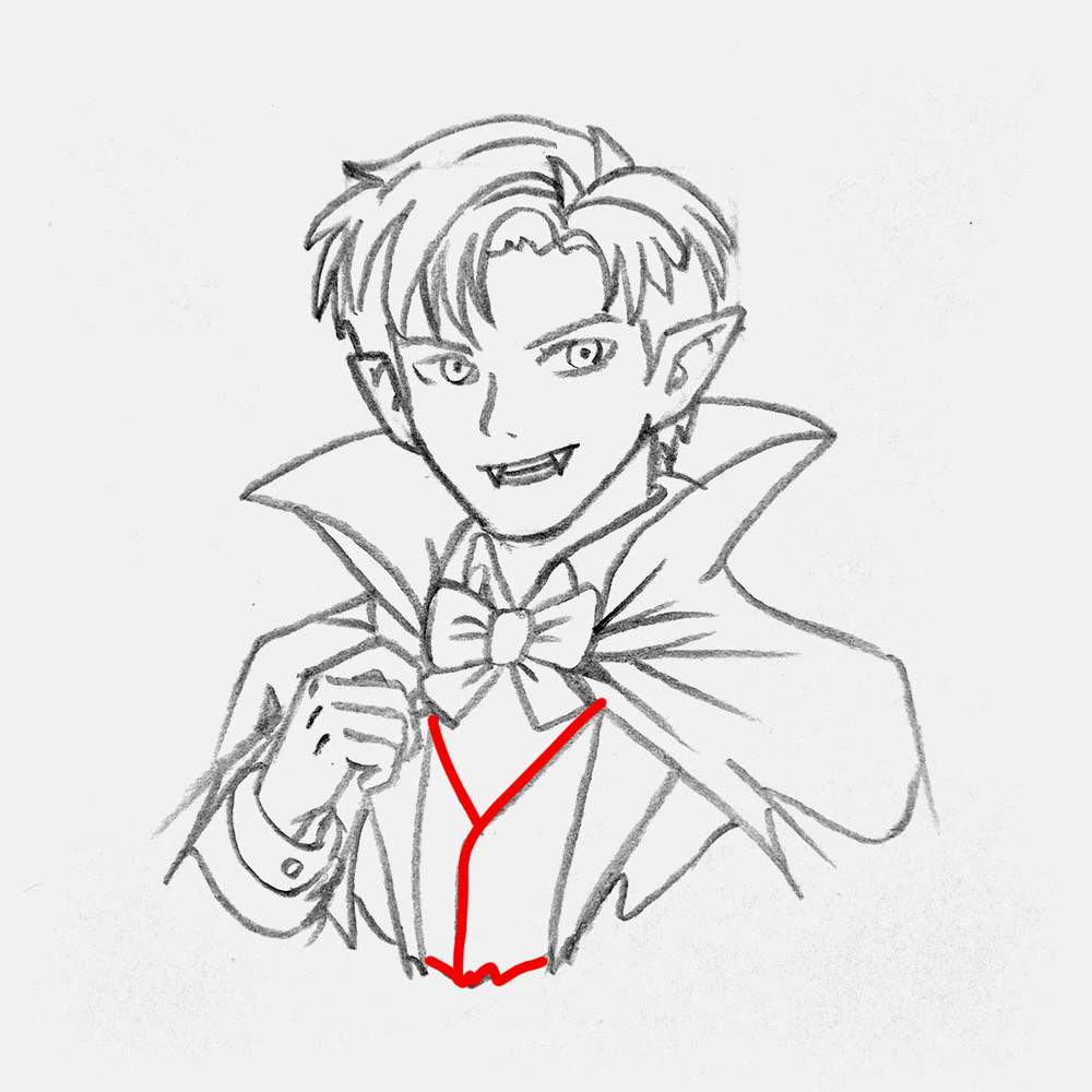 Sketch the front of the vampire waistcoat