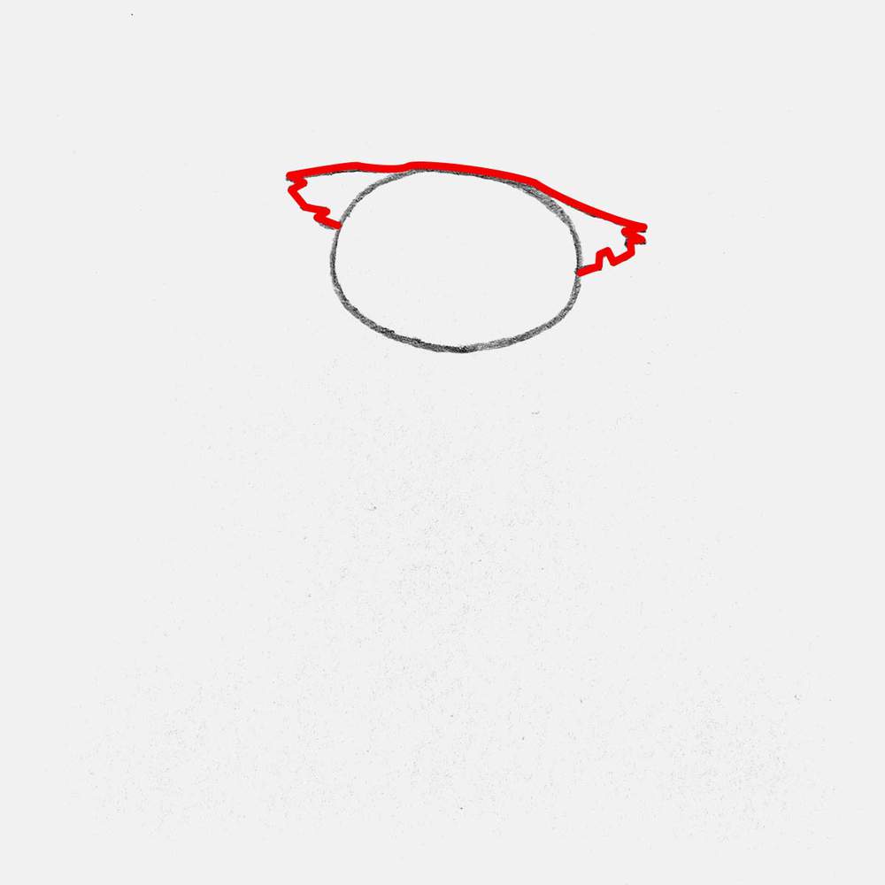 Add the brim of the hat onto the oval shaped head and make the edge of the brim a bit frayed in some places