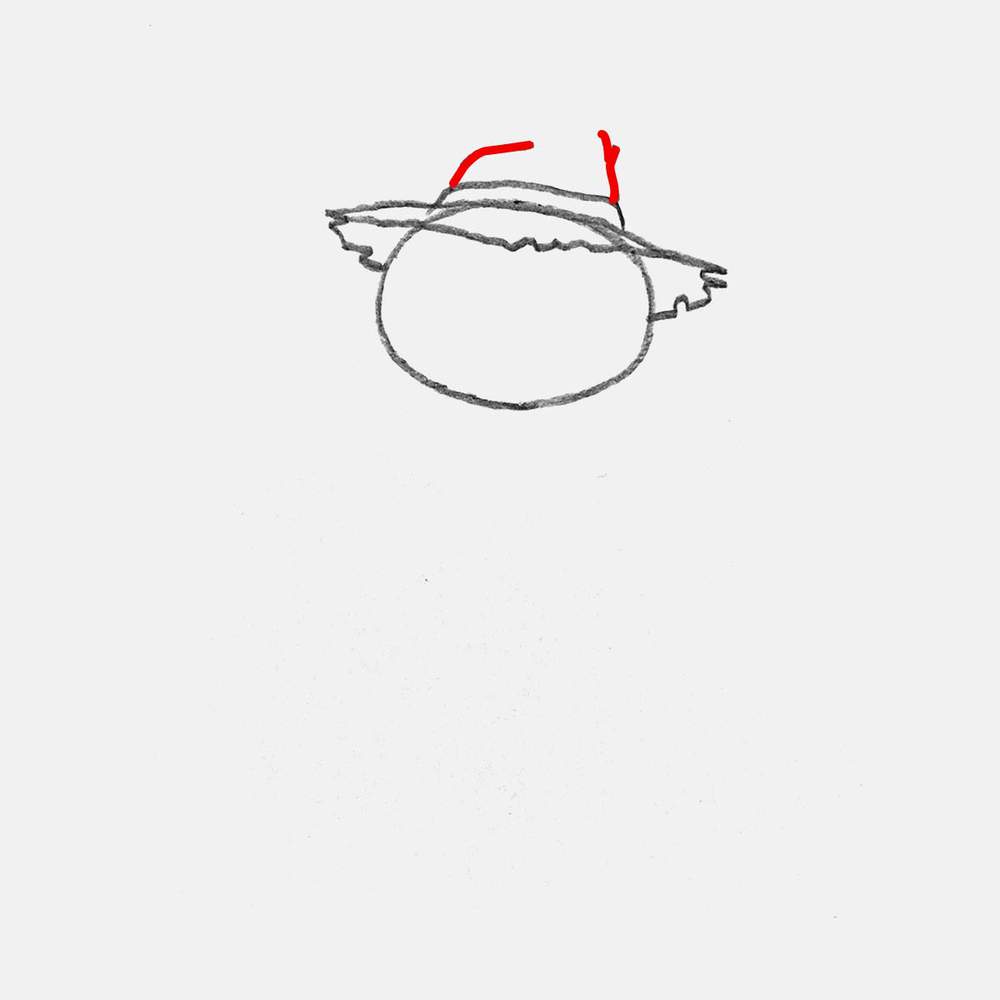 Sketch the sides of the pointed corn onto the base of the hat.