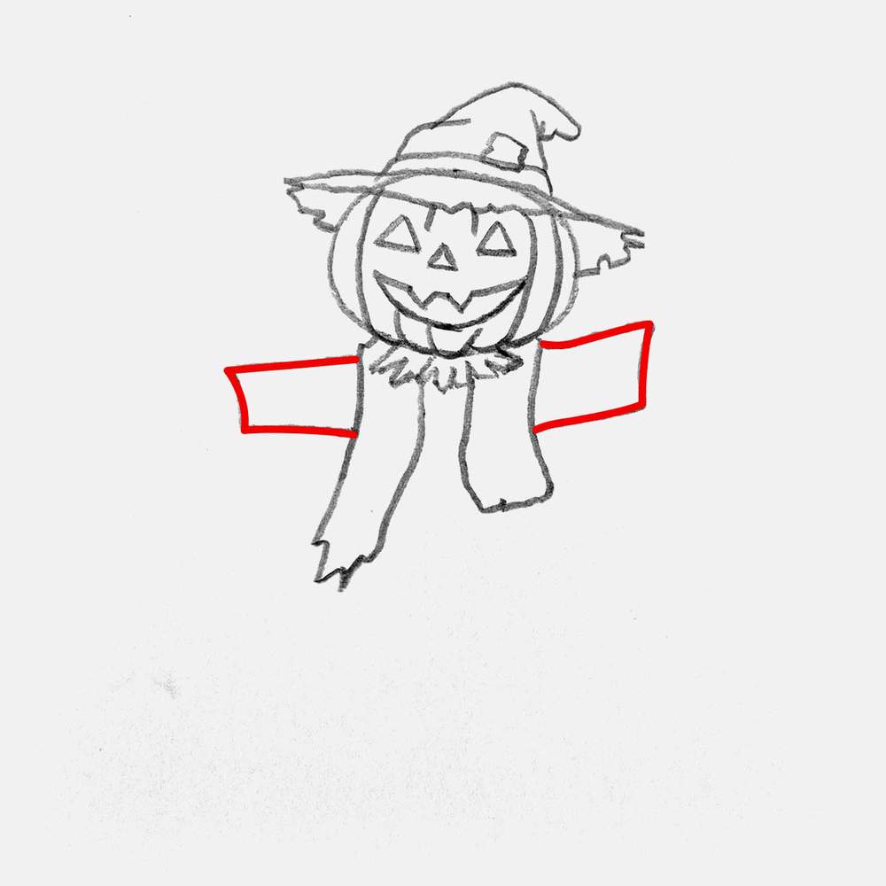 Add the sleeves onto the sides of the coat, making the scarecrow T-pose.
