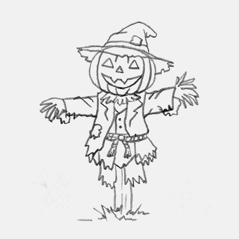 pencil sketch of a scarecrow