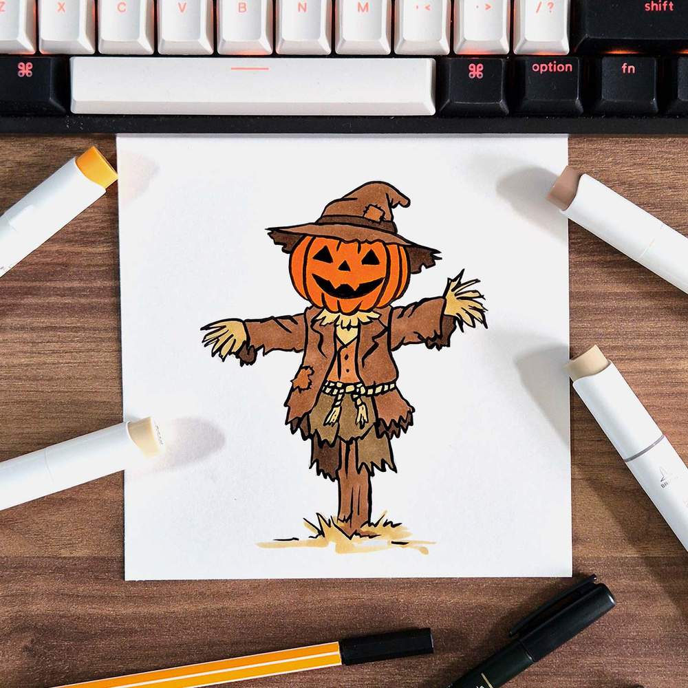 easy marker drawing of a scarecrow