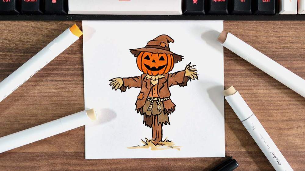 full step-by-step guide on how to draw a scarecrow for halloween easy