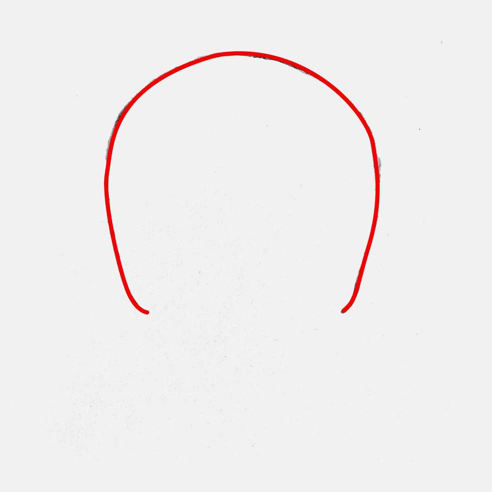 Sketch a large circle shape with flat sides for the cranium of the skull.