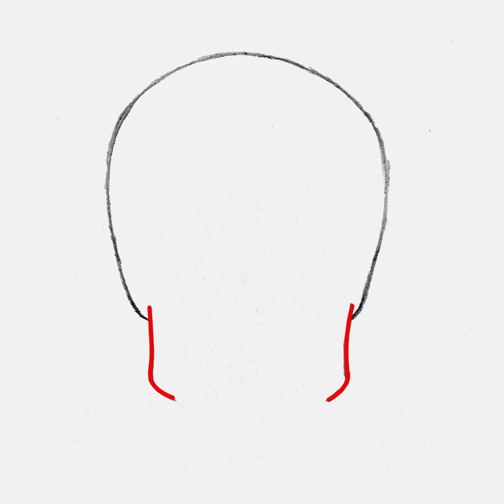 Add inwards pointing hockey stick shapes to the bottom of the cranium. These are the sides of the bottom jaw