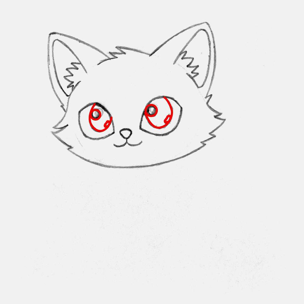 Add large pupils to the eyes and mark where the white reflections or eye shine are going to be.