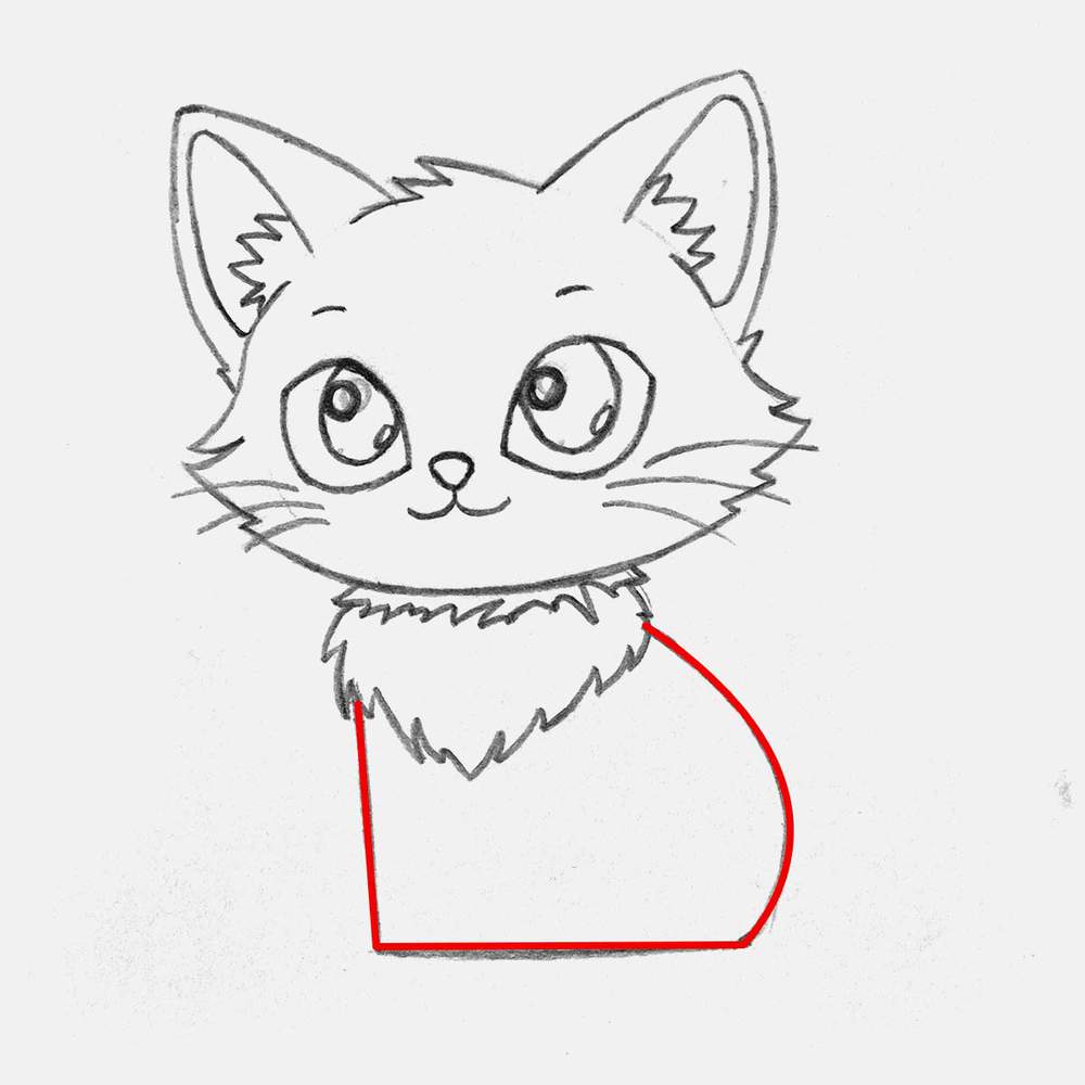 Draw the basic outline shape of the small body of the cute cat. This will guide us when sketching the legs.