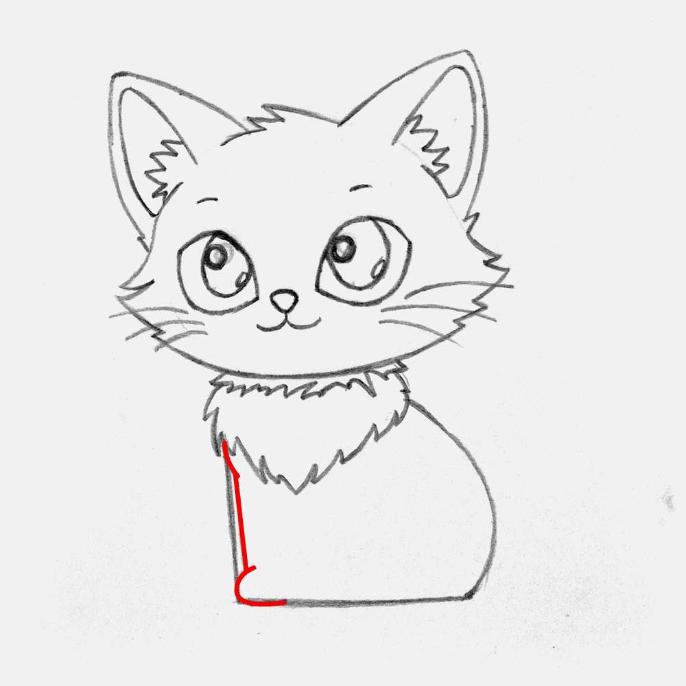 Add the front facing edge of the front leg and draw the rounded paw at the bottom.