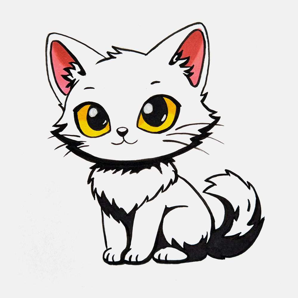 Add shading to the top of the inside of the cat easrs with a darker pink marker.