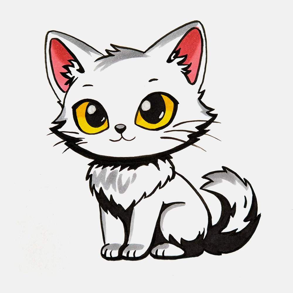 Use a medium grey to color all highlighted parts of the black cat fur