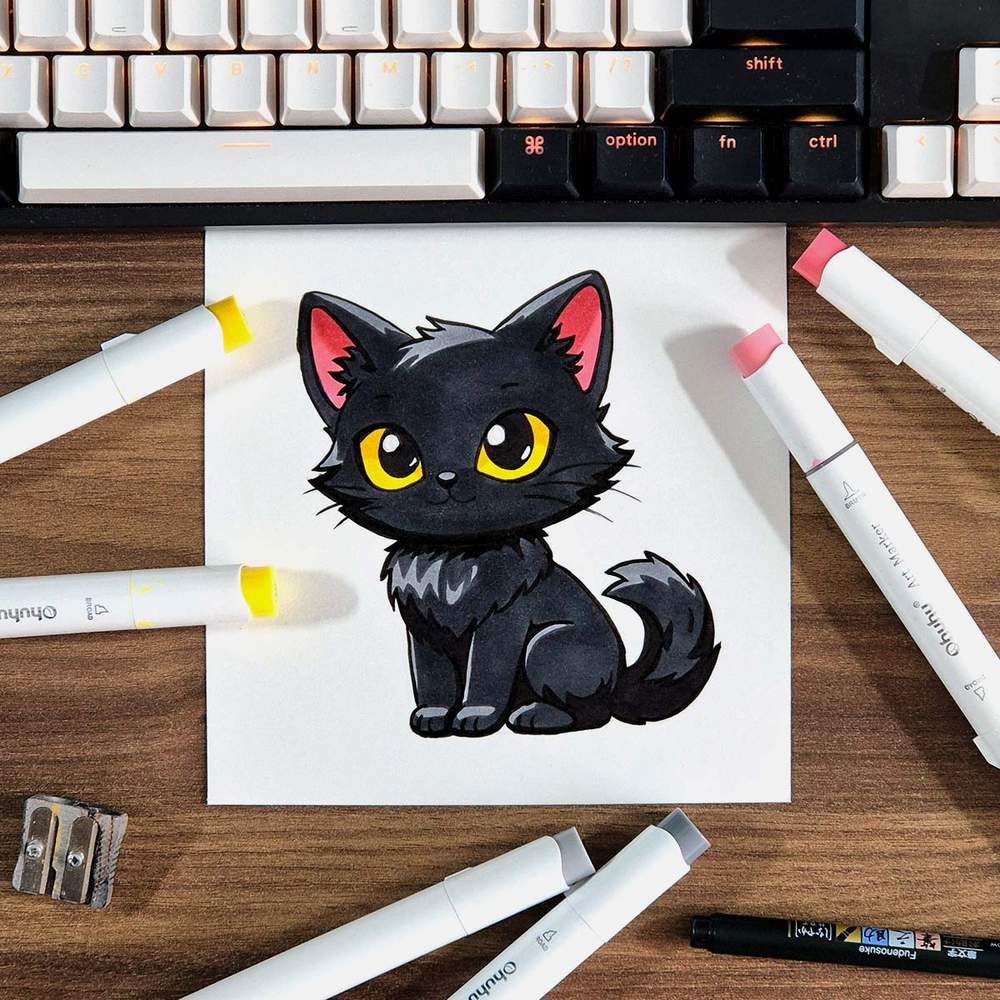 Easy and cute black cat drawing