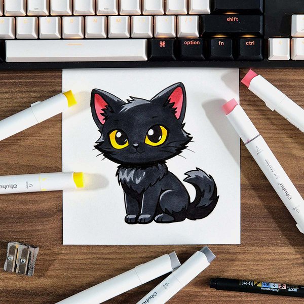 Easy and cute black cat drawing