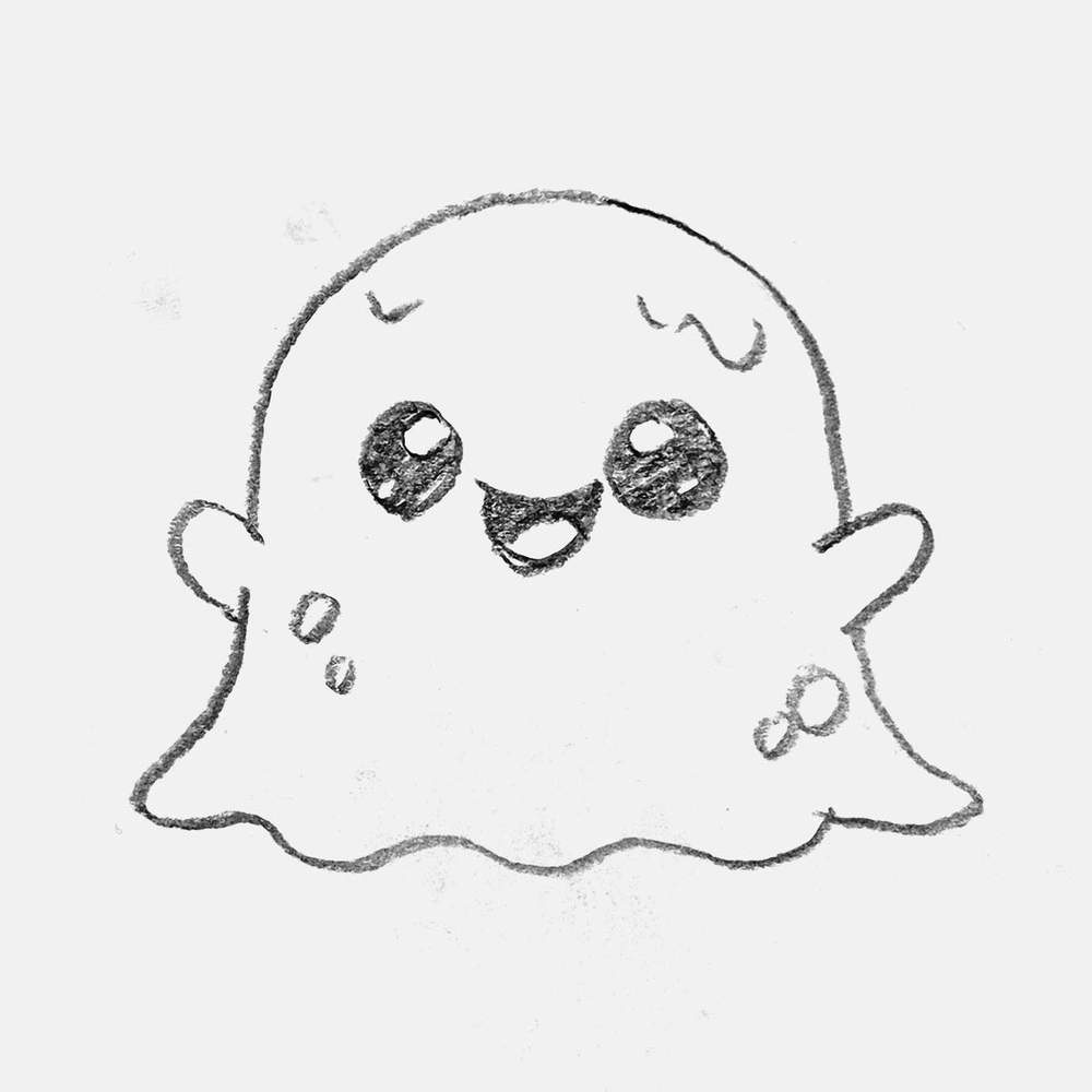 simple pencil drawing of a cute friendly blob monster