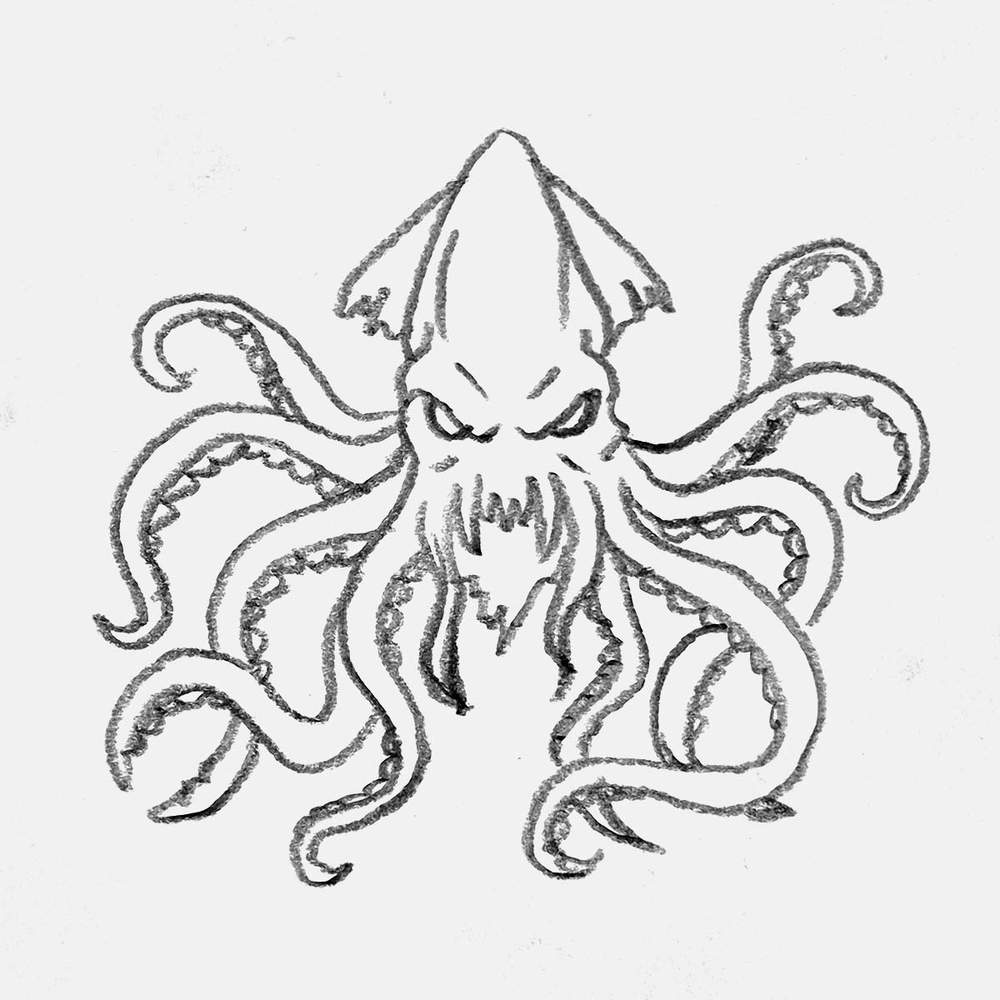simple giant squid monster pencil drawing