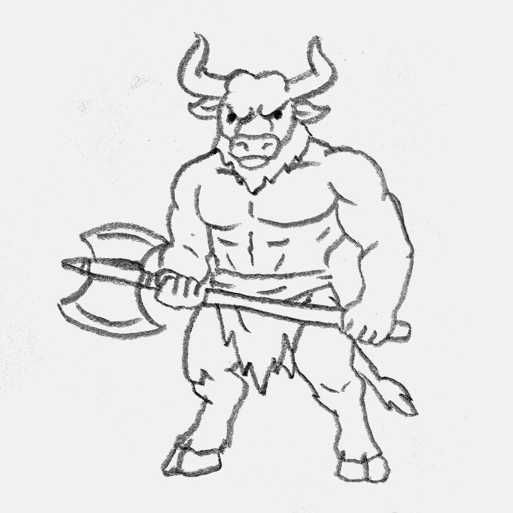 simple minotaur pencil drawing