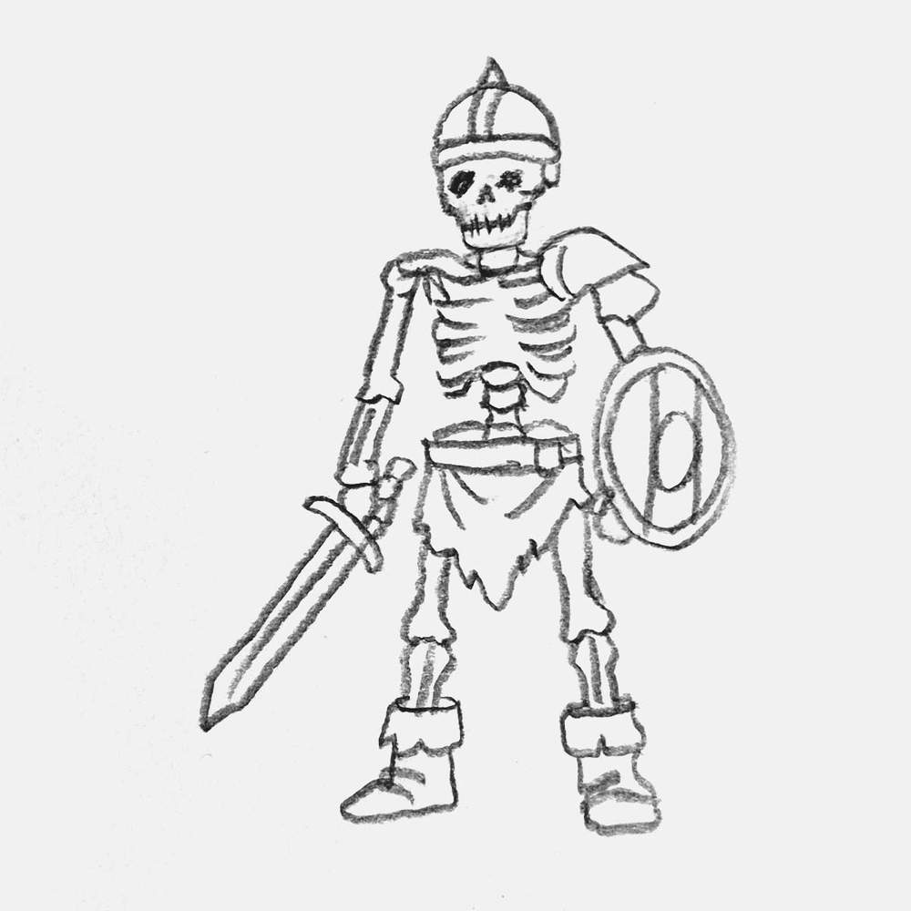 simple skeleton warrior pencil drawing