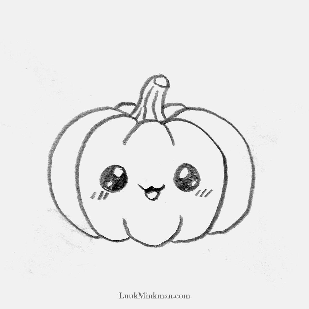 simple pencil drawing of a pumpkin with a cute face