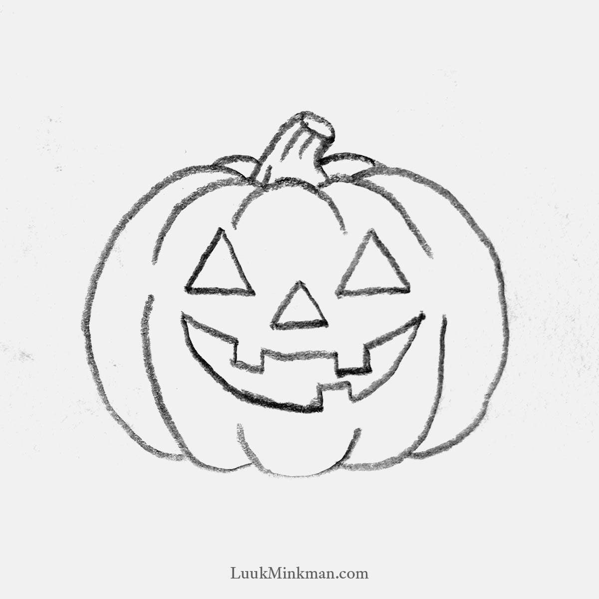simple pencil drawing of a pumpkin with a happy face
