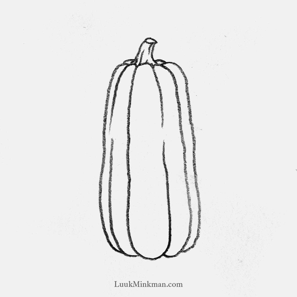simple pencil drawing of a long or tall pumpkin