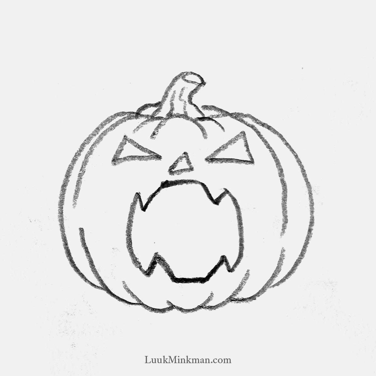 simple pencil drawing of a screaming jack-o'-lantern