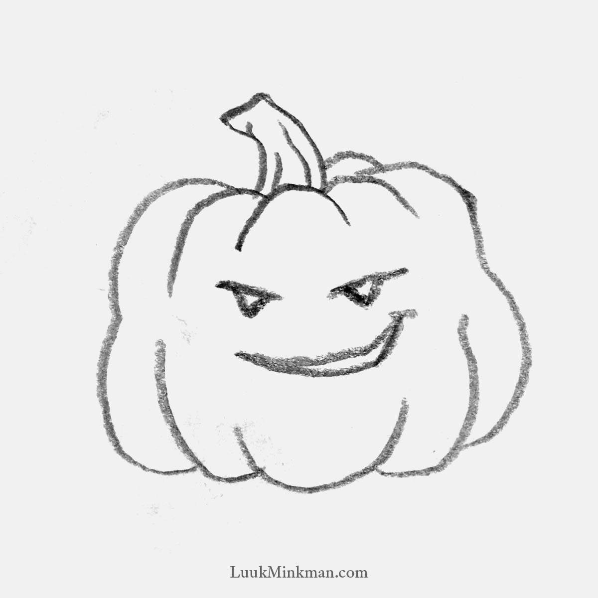 simple pencil drawing of a smirking jack-o'-lantern