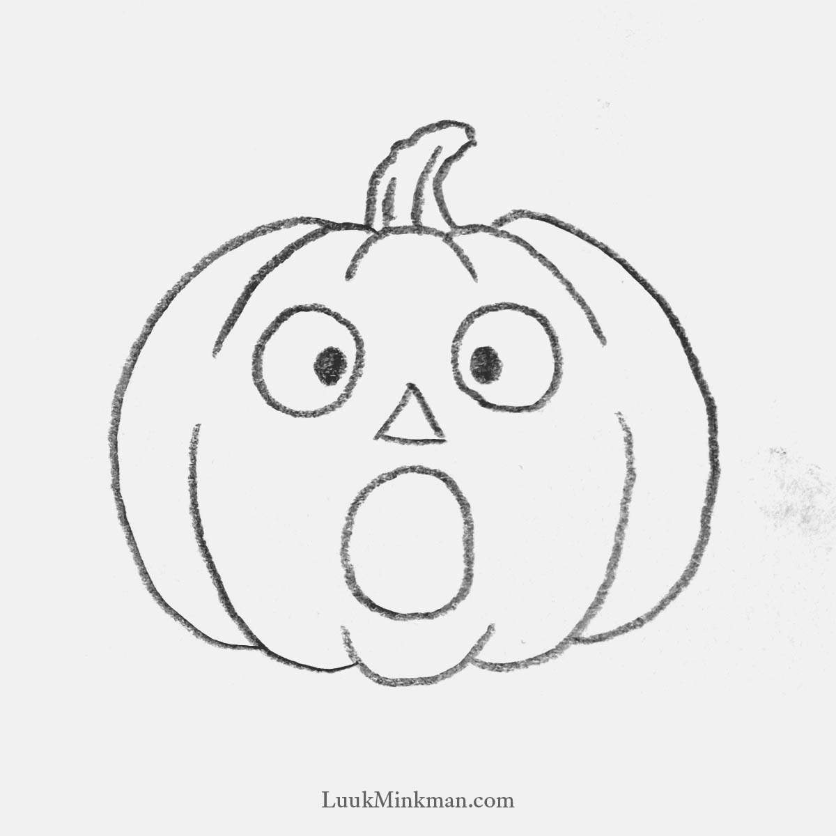 simple pencil drawing of a surprised jack-o'-lantern