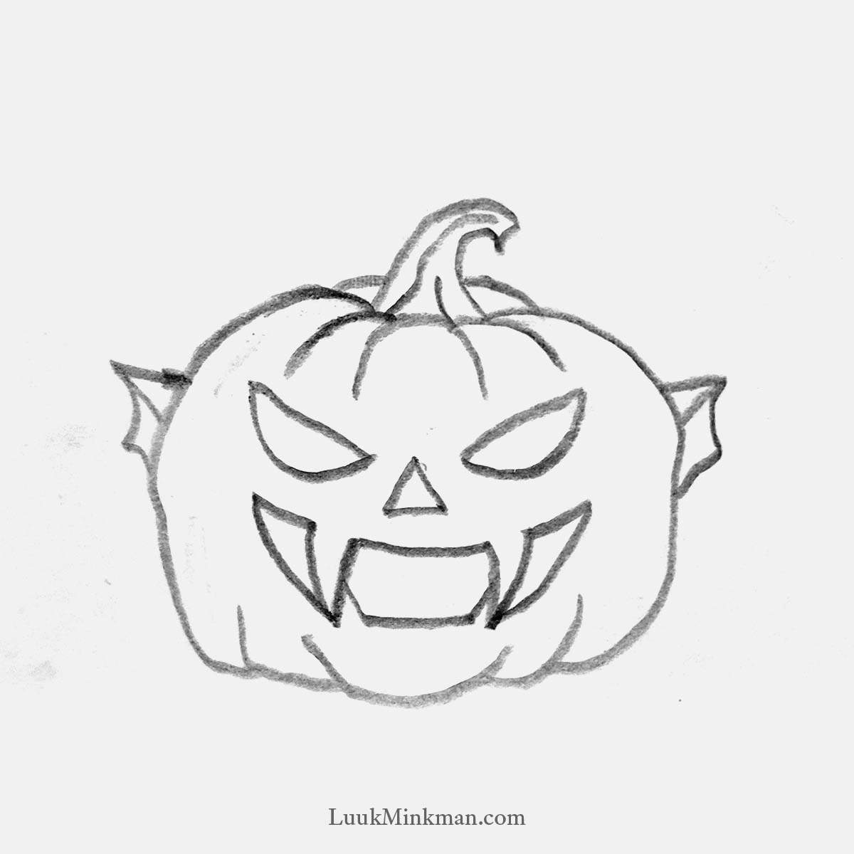 simple pencil drawing of a vampire jack-o'-lantern