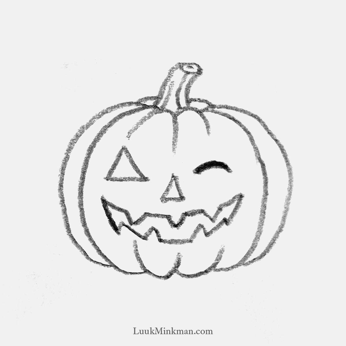 simple pencil drawing of a winking jack-o'-lantern