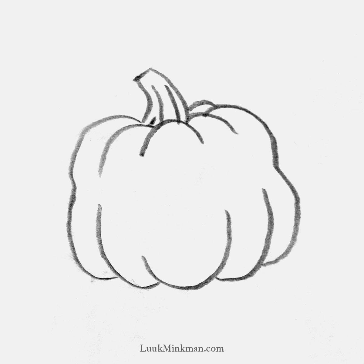 simple pencil drawing of a wobbly pumpkin