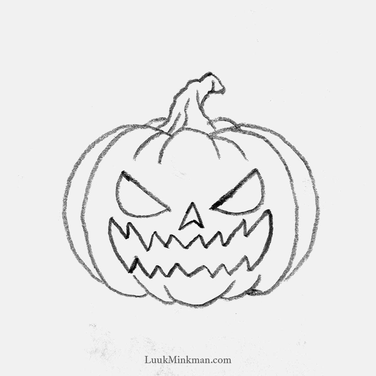 simple pencil drawing of a super angry jack-o'-lantern