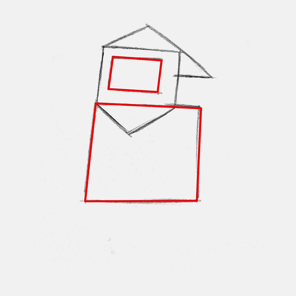 Add a rectangle shape inside the first rectangle shape. This is a guide for where santa's face is going to be. And add a big box shape below his head, which will become santa's body.