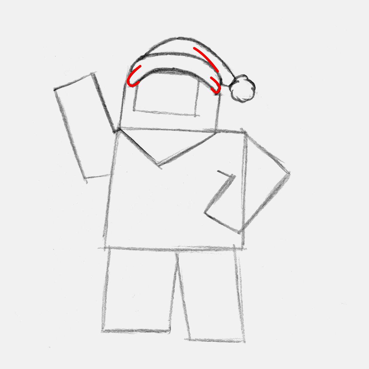 Add some folds to santa's christmas hat.