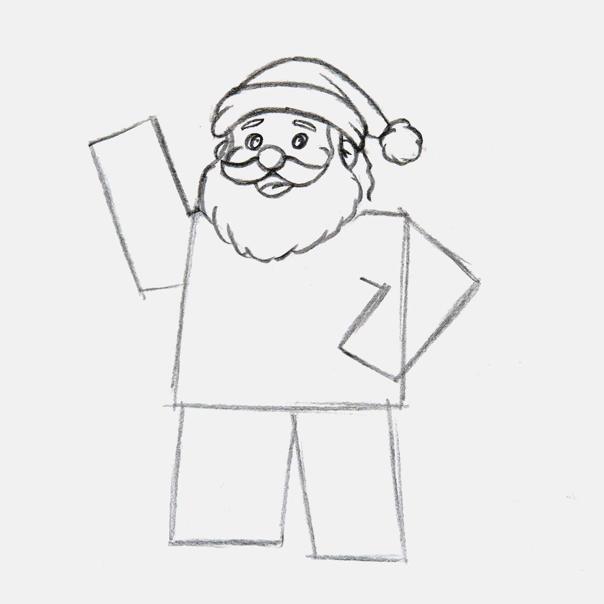 Erase the construction lines we no longer need, and Santa's face is now all sketched and done!