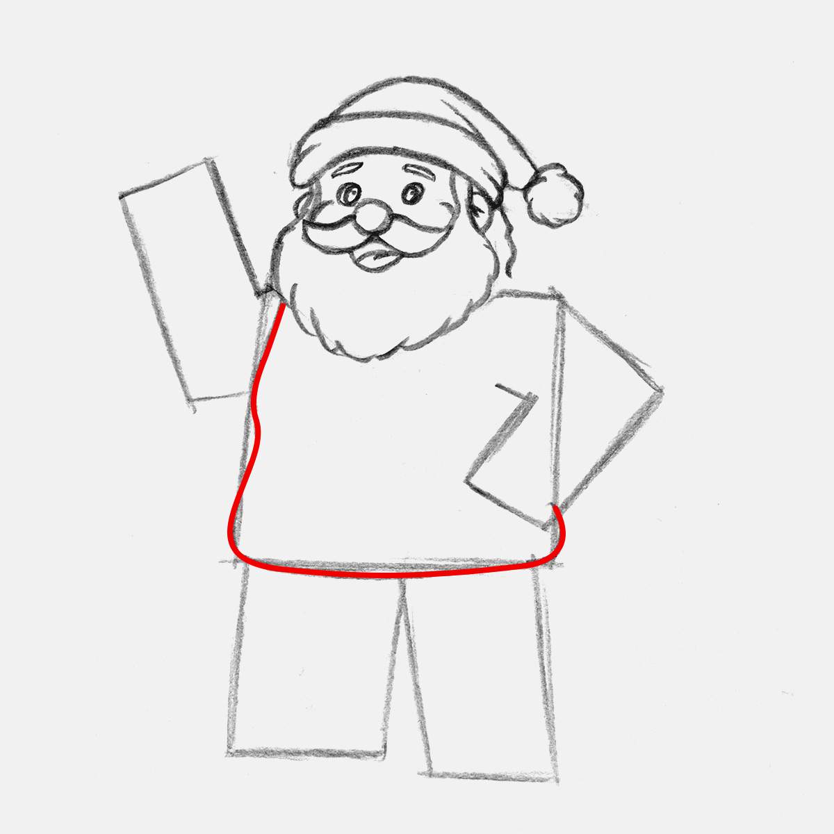 Sketch the saggy outline of santa's coat.