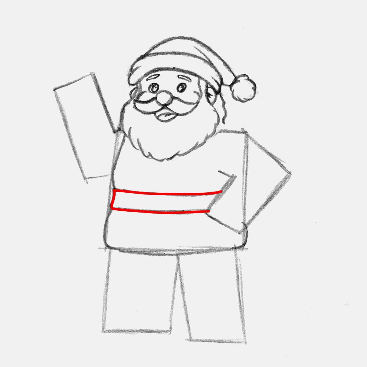 Add santa's belt around his waist.