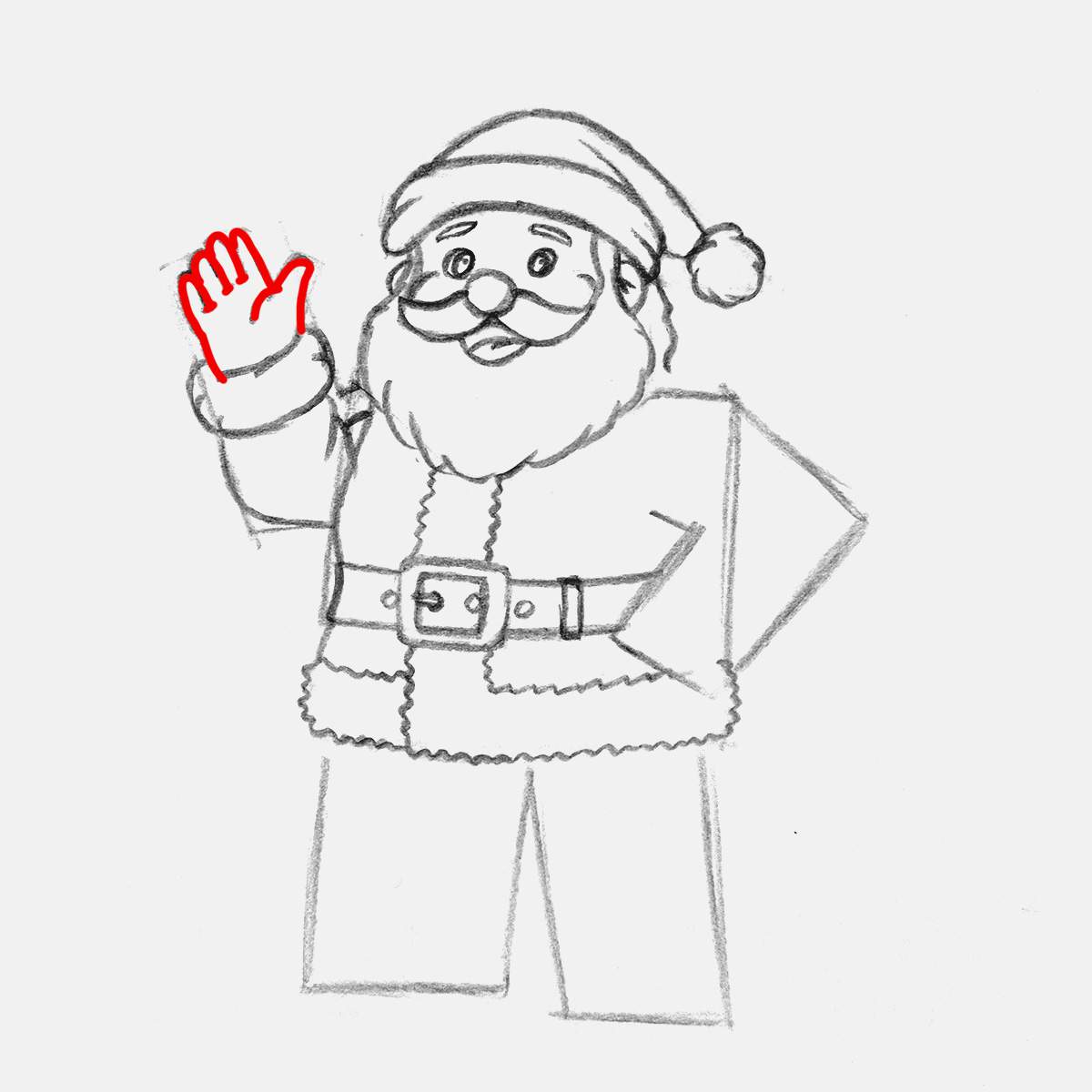 Use the mitten as a guide to draw each finger of santa claus's hand