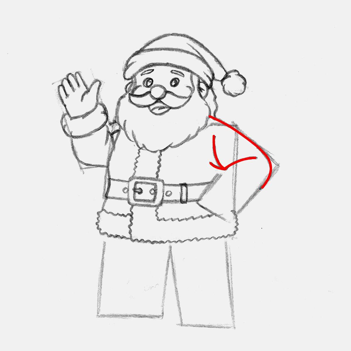 sketch santa's upper left arm.
