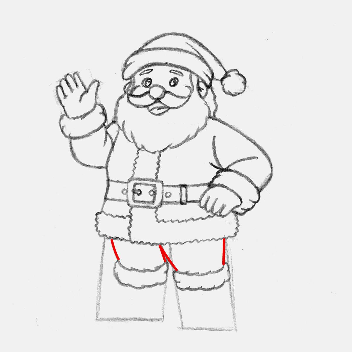 Add the sides of santa's legs with just a simple line.