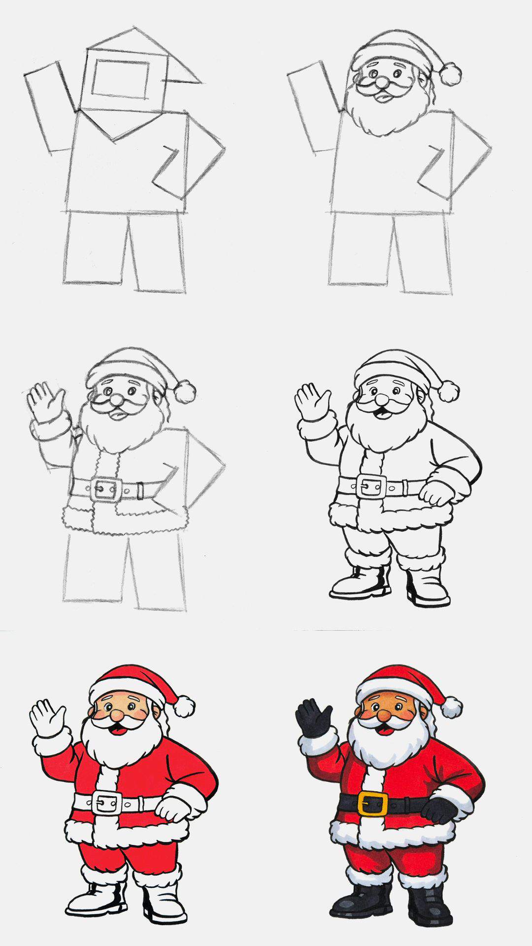 How to draw santa claus step by steps
