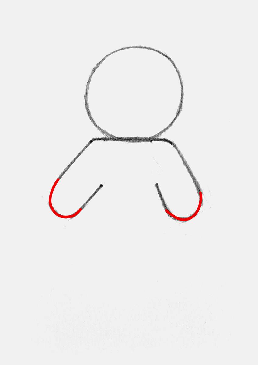 Step 4 of how to draw a gingerbread man: round the ends or hands of the arms and erase the guiding lines we no longer need.